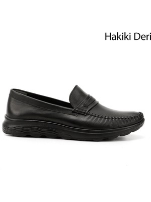 GÖNDERİ Erkek Siyah  Bağcıksız Hakiki Deri Comfort Ayakkabı