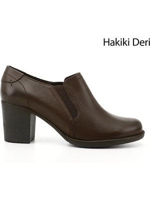 Gönderi(r) Kadın Kahve Antik Orta Kalın Topuklu Hakiki Deri Ayakkabı