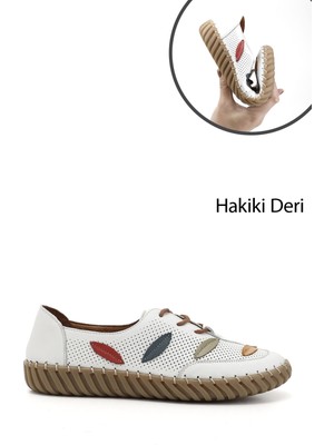 GÖNDERİ Kadın Beyaz  Dolgu Taban Bağcıklı Hakiki Deri Comfort Ayakkabı