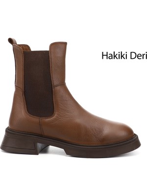 GÖNDERİ Kadın   Kalın Taban Hakiki Deri Chelsea Bot