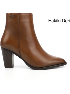 GÖNDERİ Kadın Taba Antik  Fermuarlı Sivri Burun Hakiki Deri Bot