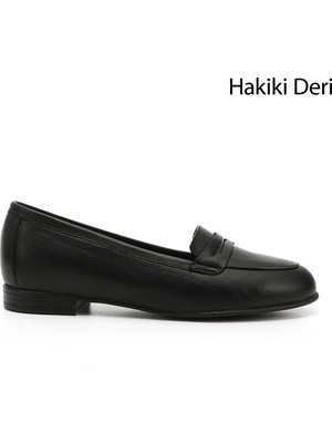 GÖNDERİ Kadın Siyah  Hakiki Deri Babet