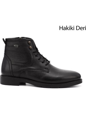 GÖNDERİ Erkek Siyah  Fermuarlı Hakiki Deri Klasik Bot
