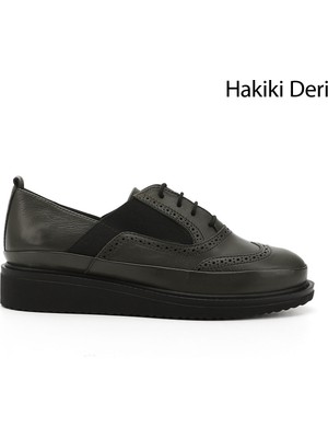 GÖNDERİ Kadın   Bağcıklı Dolgu Taban Hakiki Deri Ayakkabı