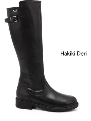 GÖNDERİ Kadın Siyah  Fermuarlı Kauçuk Taban Hakiki Deri Çizme