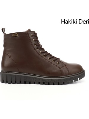 GÖNDERİ Kadın Kahve Antik  Fermuarlı Kauçuk Taban Hakiki Deri Postal Bot