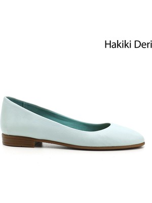 GÖNDERİ Kadın Su Yeşili  Hakiki Deri Babet