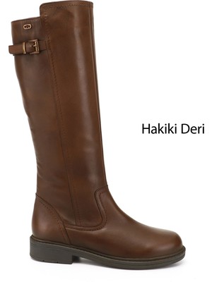 GÖNDERİ Kadın Kahve Antik  Fermuarlı Kauçuk Taban Hakiki Deri Çizme