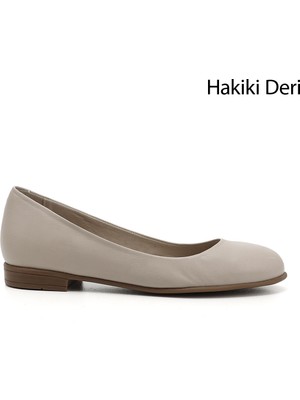 GÖNDERİ Kadın Antik Bej  Hakiki Deri Babet