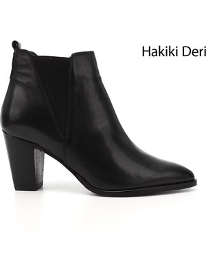 GÖNDERİ Kadın Siyah  Topuklu Hakiki Deri Chelsea Bot