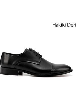 Gönderi(r) Erkek Siyah Bağcıklı Kösele Taban Hakiki Deri Klasik Ayakkabı