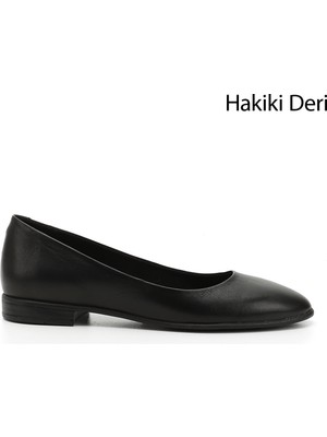 Gönderi® Kadın Siyah Hakiki Deri Babet