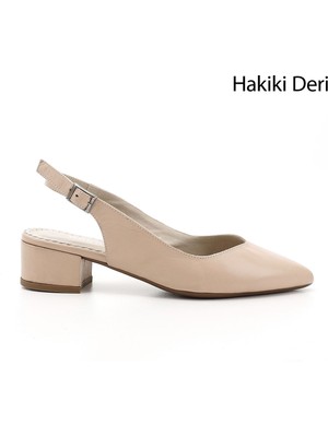 Gönderi(r) Kadın Ten Kalın Topuklu Arkası Açık Hakiki Deri Ayakkabı