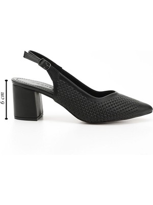 GÖNDERİ Kadın Siyah Orta Kalın Topuklu Arkası Açık Ayakkabı