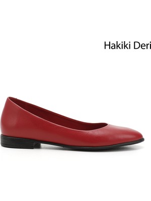 GÖNDERİ Kadın Antik Kırmızı  Hakiki Deri Babet