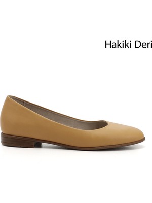 GÖNDERİ Kadın Hardal  Hakiki Deri Babet