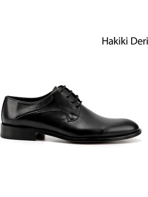 GÖNDERİ Erkek Kömür  Baskılı Kösele Taban Hakiki Deri Klasik Ayakkabı