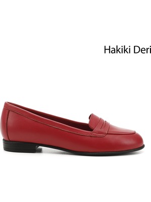 GÖNDERİ Kadın Antik Kırmızı  Hakiki Deri Babet