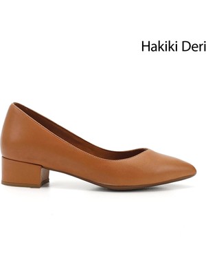 Gönderi(r) Kadın Açık Taba Kısa Kalın Topuklu Hakiki Deri Ayakkabı