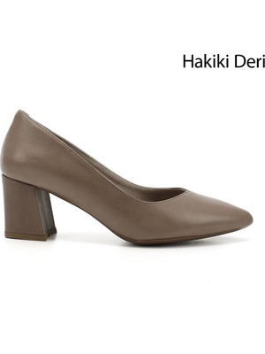GÖNDERİ Kadın Vizon Antik  Sivri Burun Orta Kalın Topuklu Hakiki Deri Ayakkabı