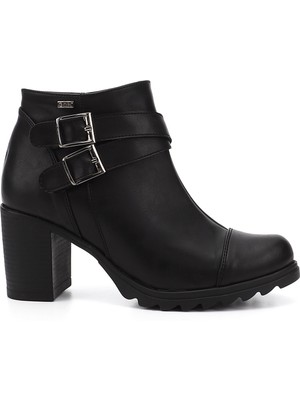 GÖNDERİ Kadın Siyah  Fermuarlı Kalın Topuklu Bot