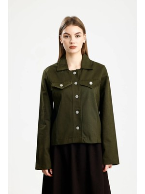 Pamuklu Gabardin Kapaklı Fıt Ceket Haki