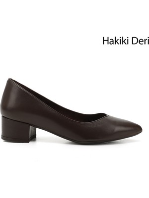 Gönderi(r) Kadın Kahve Antik Kısa Kalın Topuklu Hakiki Deri Ayakkabı