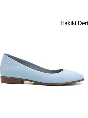 GÖNDERİ Kadın Antik Mavi  Hakiki Deri Babet