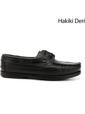 GÖNDERİ Erkek Siyah  Bağcıklı Kauçuk Taban Hakiki Deri Ayakkabı