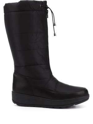 GÖNDERİ Kadın Siyah  Fermuarlı Kauçuk Taban Comfort Kar Botu