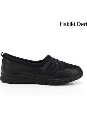 GÖNDERİ Kadın Siyah  Dolgu Taban Hakiki Deri Comfort Ayakkabı