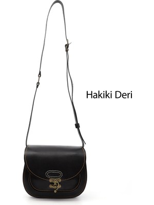 Gönderi(r) Kadın Siyah  Vaketa Hakiki Deri Omuz ve Postacı Çantası