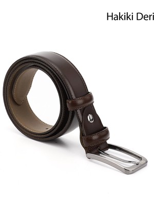 GÖNDERİ Erkek Kahve Antik  Hakiki Deri 3,5 Cm Klasik Kemer