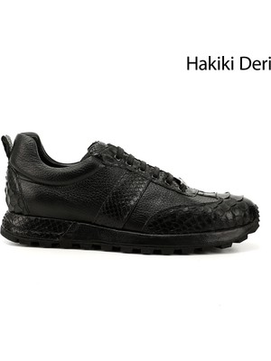 Gönderi(r) Erkek Siyah Piton  Bağcıklı Hakiki Deri Comfort Sneaker