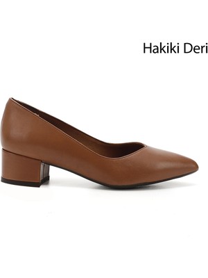 GÖNDERİ Kadın Taba Antik Kısa Kalın Topuklu Hakiki Deri Ayakkabı