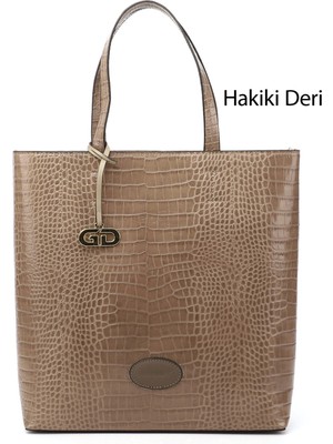 GÖNDERİ Kadın Kroko Vizon  Hakiki Deri El ve Omuz Çantası