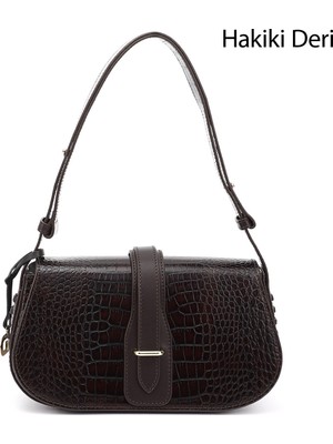 Gönderi(r) Kadın Kahve Kroko Hakiki Deri El ve Omuz Çantası