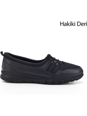 GÖNDERİ Kadın Lacivert  Dolgu Taban Hakiki Deri Comfort Ayakkabı