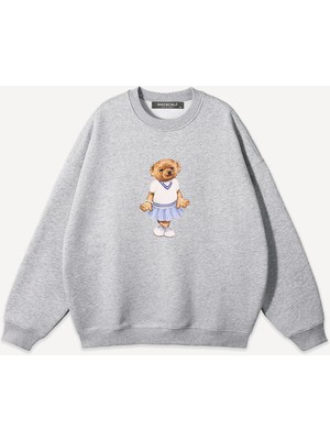 Mad&Calf  Unisex Pretty Teddy Baskılı Bisiklet Yaka Oversize Sweatshirt