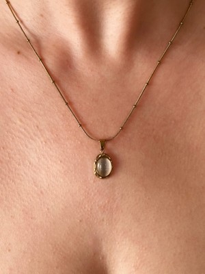 Triya Wear Studio-Çelik Kararmaz-Doğal Taş Detaylı-Gold Renk Kadın Kolye