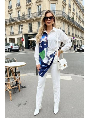 Tane Tasarım Şal Detayli Asimetrik Kesim Gömlek