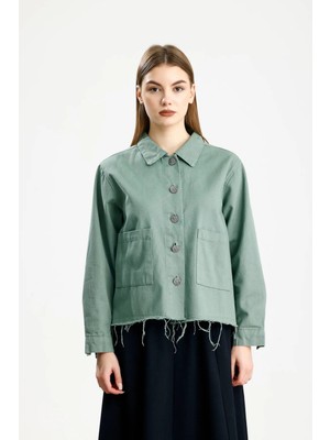 Pamuklu Gabardin Cepli Fıt Ceket Mint