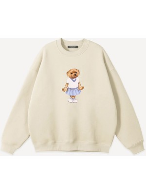 Mad&Calf  Unisex Pretty Teddy Baskılı Bisiklet Yaka Oversize Sweatshirt