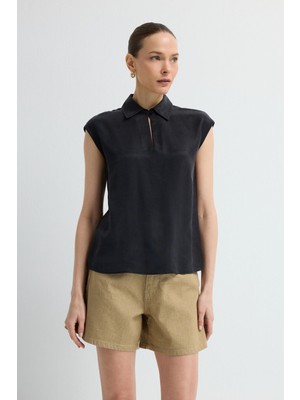 Adl Çizgili Kolsuz Bluz Siyah 11545024005