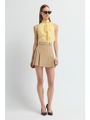 Adl Pileli Mini Etek Camel 12742952007