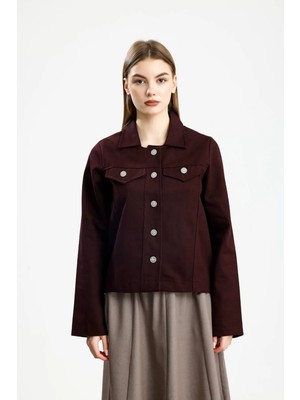 Pamuklu Gabardin Kapaklı Fıt Ceket Bordo