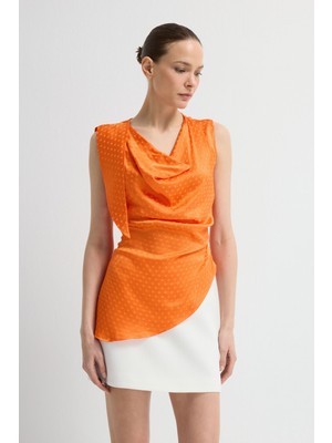 Adl Degaje Yaka Kolsuz Bluz Oranj 11546507000