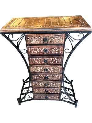 Otantik Çarşı Ahşap Ferforje Dresuar Komodin 8 Çekmeceli  30X60X84 Cm.