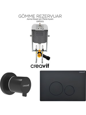 Creavit Terra Kömür Karası Gömme Rezervuar Seti 8 cm GR5001-GP9002.10-MS.AC50L.KKR