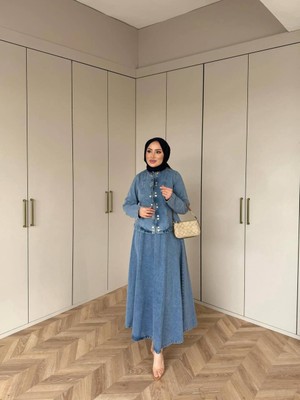 Molly Nelly Kadın Çift Düğme Detaylı Şık Kot Etekli Takım